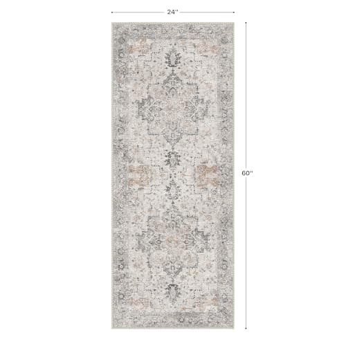 GENIMO Runner Rug 2x5 Non Slip Machine Washable Vintage Hallway Runner Rug, Low Pile Lightweight Rugs for Entryway, Hallway, Kitchen and Corridor, Light Taupe Brown view 2