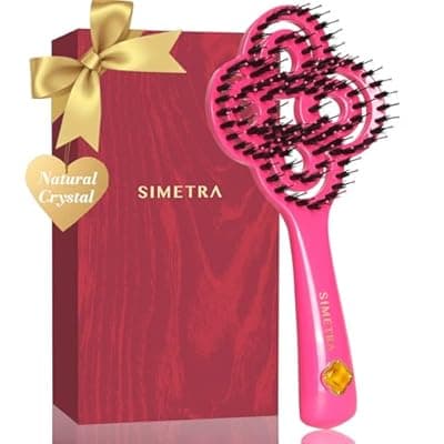 SIMETRA Lucky Hair Brush for Women, 14K Gold Plated Wet Brush Detangling Brush for All Hair Types, Natural Crystal Inlay Boar Bristle Hair brush, Curly Detangler HairBrush for Scalp Massage Gift