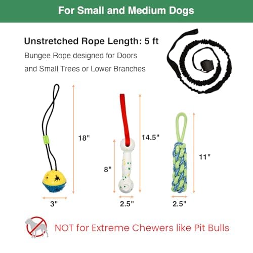 GDuolaPaws Interactive Dog Bungee Tug Toy, 4 Pieces Hanging Spring Pole for Puppy/Small/Medium Dogs, Outdoor Tether Rope for Yard Tree, Indoor Door Pull Toy for Self Play and Solo Exercise view 4