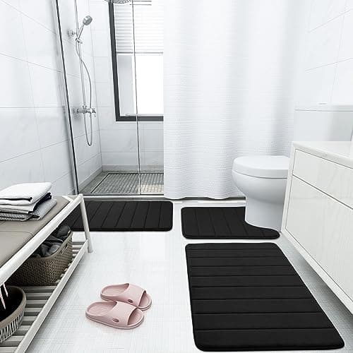 Buganda Memory Foam Bath Mat, 30" x 20", Ultra Soft and Non-Slip Bathroom Rugs, Water Absorbent and Machine Washable Bath Rug for Bathroom, Shower, and Tub, Black view 2
