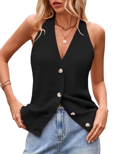Sumtory Women Sweater Vest Button Down V Neck Knit Tank Top Sleeveless Cardigans — image 1