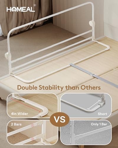 HOMEAL 59in Foldable Toddler Bed Rails, Bed Rail for Toddlers with U-Shape Base, Baby Bed Rail Guard for Twin, Full, Queen, King Beds, Bed Rail for Baby, White view 3
