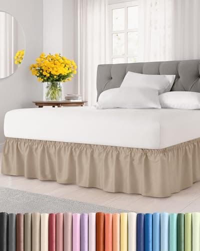 Wrap Around Dust Ruffle Bed Skirt - Cream - for Full Size Beds with 12 Inch Drop - Easy Fit Elastic Strap - Adjustable Pleated Bedskirt w/Brushed Fabric - Wrinkle Free - for Women, Men, Kids & Teens view 1