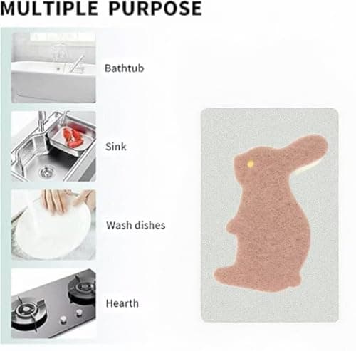 4 Pcs Rabbit Shape Kitchen Cleaning Sponge Multi Functional Cute Scrub Sponge Non Scratch Dish Sponge for Washing Dishes Kitchen Bathroom(Rabbit) view 4