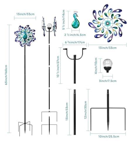 VUFOZ Peacock Wind Spinners Outdoor for Garden, Colorful Metal Kinetic Yard Art with Radial Motion, Decorative Outdoor Wind Sculpture for Lawn, Patio & Walkway view 2