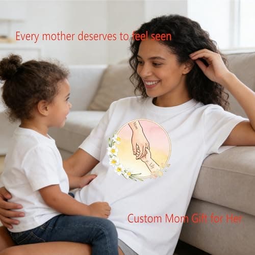 Personalized Mothers Day T-Shirt for Mom Custom Name&Birth Flower Watercolor Graphic Shirts Gift for Mama Women from Daughter view 4