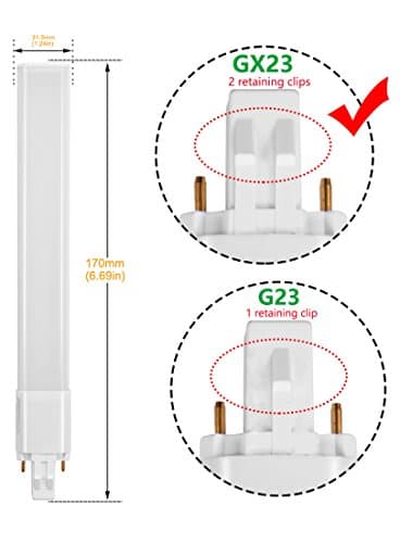 Amazing power 2-Pack 6W LED GX23 PL Lamp GX23d 2-Pin Base 13W CFL/Compact Fluorescent Lamp Replacement 120V Single Tube LED PL Horizontal Recessed Bulbs (Remove/Bypass The Ballast) (Daylight) view 4