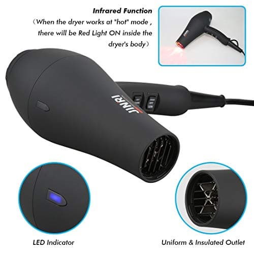 JINRI Ionic Hair Dryer with Diffuser & Comb and Concentrator, Lightweight Quiet Infrared Blow Dryer, Powerful 1875 Watt Motor for Smooth and Fast Drying Hair, Black view 5