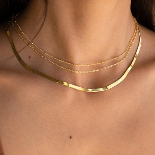 JNZSSWHJJH Gold Chain Necklace for Women - 18K Gold Plated Gold Chain Necklace Layered Herringbone Rope Snake Paperclip Chain Necklaces Dainty Gold Chain Necklace for Women Gold Jewelry Gifts view 2