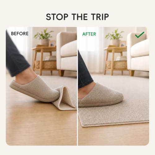 Rabenda Extra Large Rug Tape Gripper for Hardwood Floors, 4Pack Carpet Tape | Double Sided Rug Stickers, Non-Slip Rug Pads for Area Rugs, Keeps Corners Flat on Tile & Vinyl, Reusable, Black view 5