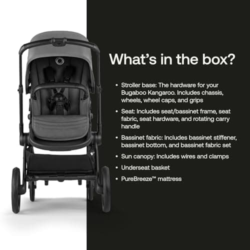 Bugaboo Kangaroo All-Terrain Single-to-Double Tandem Stroller for Infant and Toddler, for Up to Three Kids, XL Wheels, One-Hand Operation, Large Bassinet, XL Underseat Storage (Moon Grey) view 6