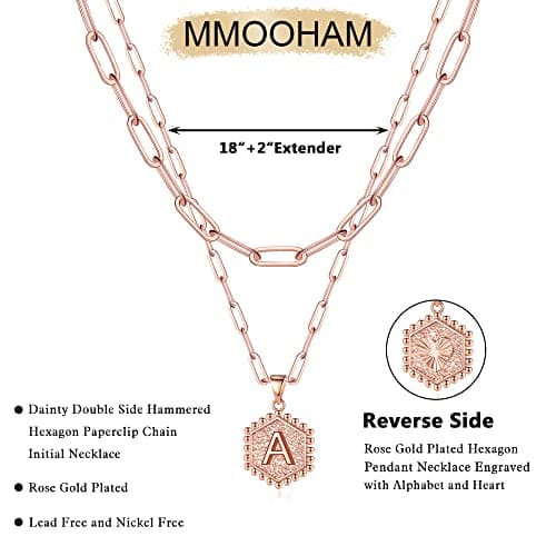 M MOOHAM Mothers Day Gifts, 14K-Gold-Plated Initial Necklaces for Women Cute Hexagon Letter Initial Necklace Layered Necklaces for Women Teen Girl Gifts view 5