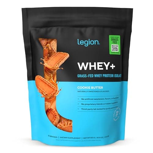 LEGION Whey+ Protein Whey Isolate from Grass Fed Cows (Cookie Butter, 30 Servings) - Whey Protein Isolate Powder Low Calorie, Non-GMO, Sugar Free, Lactose and Gluten Free, All Natural Protein Powder