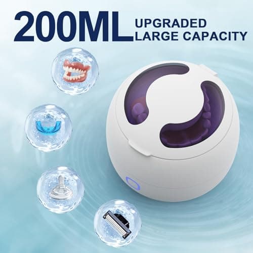 Ultrasonic Retainer Cleaner Machine 45kHz, Dental Ultrasonic Care Cleaner | for Night Guards, Mouth Guards, Dentures – 24W Dental Ultrasonic Cleaner with 4 Modes, 200ML view 6