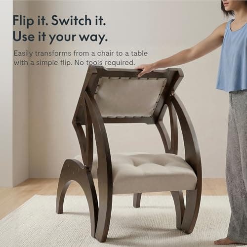 FLEXISPOT 3-in-1 Convertible Chair to Table with 2 Seats,Desk and Chair Set for 2, Upholstered Accent Chair with Solid Wood Frame, Easy Flip Design, Space Saving Furniture for Small Apartments view 4