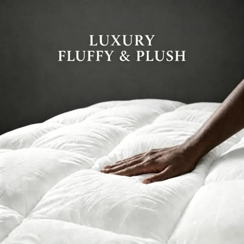 100% Cotton Mattress Topper Queen Size, Plush Pillow Top Mattress Topper with Cooling Breathable Cotton Surface, Soft Comfort Layer, Machine Washable, Elastic Deep Pocket Fits 8-21", White(60" x 80") view 4