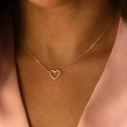 BAYLAY Mothers Day Gifts for Mom Grandma Wife, Heart Necklace for Women Girls 18K Gold/White Plated Heart Pendant Charm Necklace Dainty Gold Necklace for Women Gold Jewelry view 5