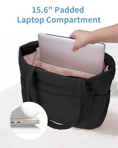 WANDF Work Tote Bag for Women, Puffy 15.6" Laptop Bag with Cup Holder, Quilted Handbag Travel Gym Bag for Nurse Teacher view 4