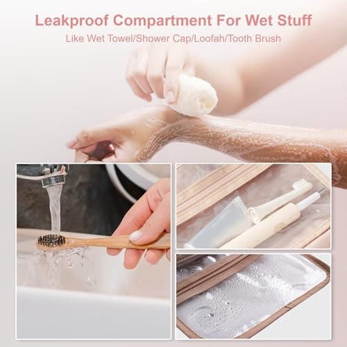 Everfun Hanging Toiletry Bag for Travel, 11x7.75x4.5 inch Medium Capacity Cosmetic Organizer with Leakproof Wet/Dry Compartment, Waterproof Dopp Kit Toiletries Bag for Women Pink view 4