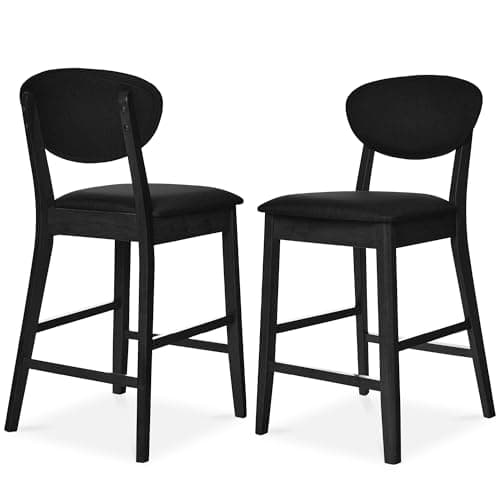 Best Choice Products Set of 2 Counter-Height Bar Stools, Mid-Century Modern, Armless Wood Stools W/Upholstered Seat Cushion & Backrest for Kitchen Island or Dining Room Bar - Black/Black view 1