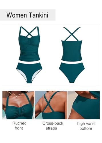 ZAFUL Tankini Swimsuit Tummy Control Bathing Suits Two Piece Swimwear Rushed Swim Top with High Waisted Bottom view 2