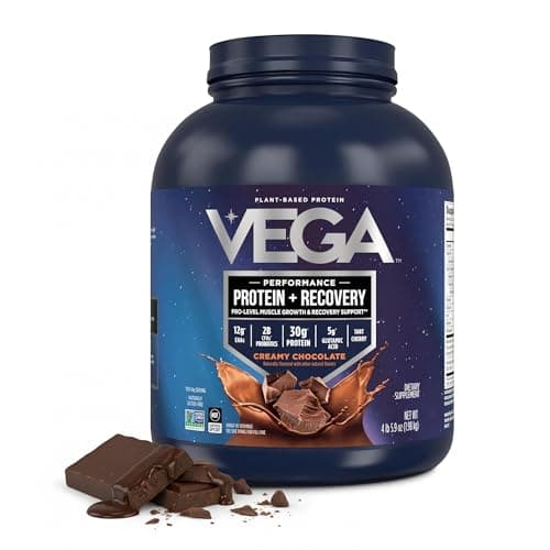 Vega Protein + Recovery, Chocolate – 30g Vegan Protein, Dairy & Gluten Free, Probiotics, NSF Certified, 4.4 lbs (45 Servings)