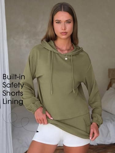 EXLURA Women Two Piece Set Cotton Sweatsuit Travel Airport Outfits 2026 Tracksuit Hooded Sweatshirt Cargo Skort Skirt Pockets view 5