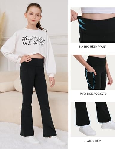 Desol Girls Fleece Lined Flare Leggings with Pockets Warm Bell Bottom Pants view 4