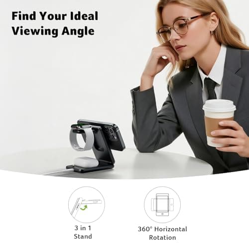 Acer 3 in 1 Charging Station for Apple Device, Magnetic Wireless Foldable Fast Charger Stand Compatible with MagSafe for iPhone, Apple Watch & AirPods, Foldable Charging Dock for Desk S3 view 3