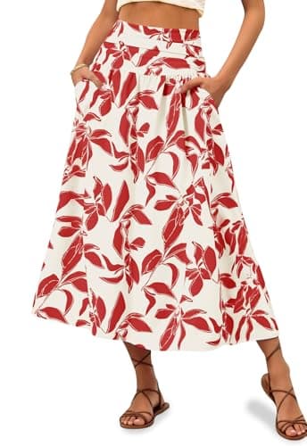 Wenrine Womens Floral Print Maxi Skirt High Waisted A Line Boho Flowy Beach Vacation Long Skirts with Pockets — image 1