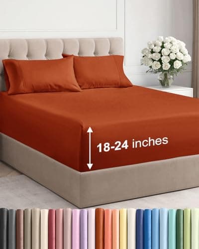 Extra Deep Full Sheet Set - 4 Piece Breathable & Cooling Bed Sheets - Easily Fits 18 to 24 inch Mattress - Ultra Soft, Wrinkle & Fade Free with Extra Deep Pockets - Hotel Luxury Bedding - Terracotta view 1