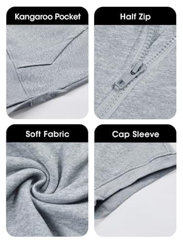 Fisoew Womens Oversized Half Zip Hoodies Short Sleeve Casual Sweatshirts Pullover Tops with Pockets view 6