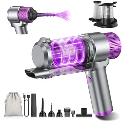 EYYA Handheld Car Vacuum Cleaner Cordless, 16000PA Powerful Hand Held Vacuum Cordless Rechargeable, 4-in-1 Portable Mini Vacuum & Air Duster with Multi-Nozzles and LED Light for Car Home Office