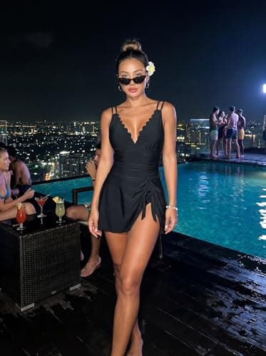 ZAFUL One Piece Swimdress Swimsuits for Women 2025 Tummy Control Bathing Suit with Skirt Tie Knot 2025 Swim Dress Swimwear (Black M) view 3