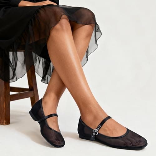 ATHMILE Women's Leopard Mesh Flats for Women Mary Janes Shoes Women Square Toe Ballet Flats with Adjustable Strap, Slip-On Comfortable Casual Dress Shoes for Office, Date Night and Daily Wear view 6