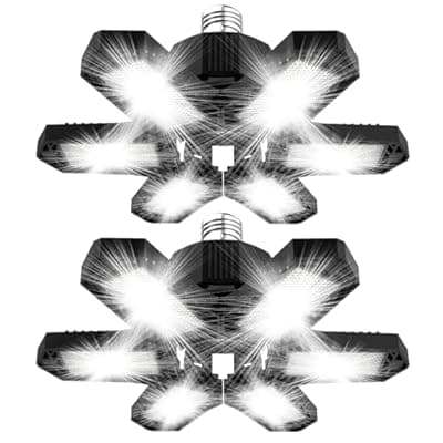 Brobantle LED Garage Lights Bulb 2 Pack 120W Led Screw in Garage Lights 12000LM 6500K Bright LED Garage Ceiling Lights Deformable Garage Shop Light for Attic Basement Workshop Screw in E26 E27 Base