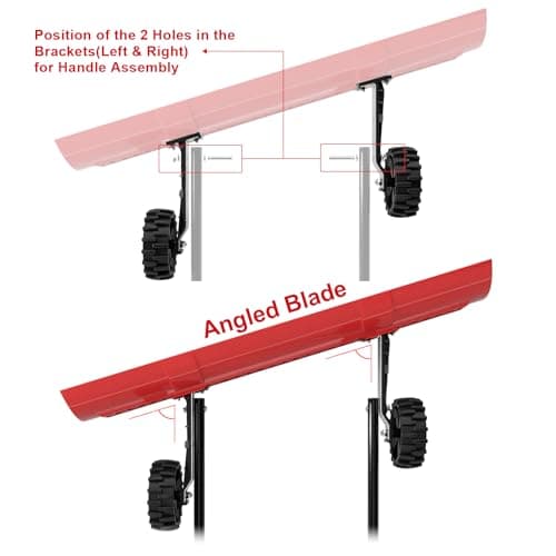38 Inch Snow Shovel for Driveway, Brewin SnowPro Bi-Direction Heavy Duty Snow Pusher with Wheels and Angled Blade for Efficient Snow Removal, Back Saver Snow Plow for Doorway Sidewalk view 4