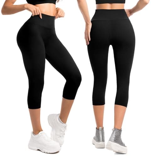 Leafigure 2-Pack Capri Leggings for Women, High Waisted Soft Yoga Pants for Gym Workout view 2