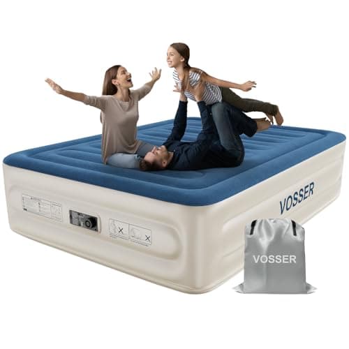 VOSSER Queen Air Mattress with Built-in Pump,18'' Raised Blow Up Mattress, Leak-Proof Air Bed with Storage Bag, Flocked Top Inflatable Mattress for Home, Camping & Guests，800lbs view 1
