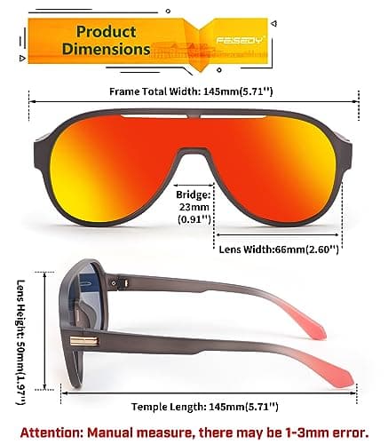 FEISEDY Polarized Men Women Sunglasses, Oversized Fahion One Piece Sun Glasses, Lightweight TR90 Frame B4080 view 6