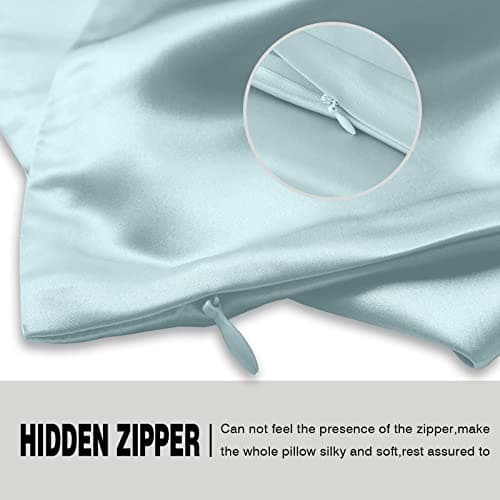 Mulberry Silk Pillowcase for Hair and Skin Standard Size 20"X 26" Pillow Case with Hidden Zipper Soft Breathable Smooth Cooling Silk Pillow Covers for Sleeping (Haze Blue,Standard,1Pcs) view 4
