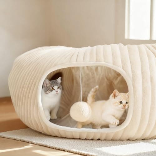 Catails Cat Tunnel Bed with 31 Pcs Interactive Cat Toys, Automatic Cat Toys for Indoor Cats Kittens, Cat Tube with Moving Ball, White view 4
