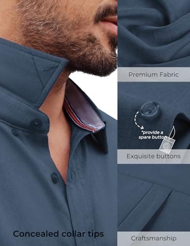 PJ PAUL JONES Mens Dress Shirt Casual Untucked Shirts Short Sleeve Button Down Shirt with Pocket view 3