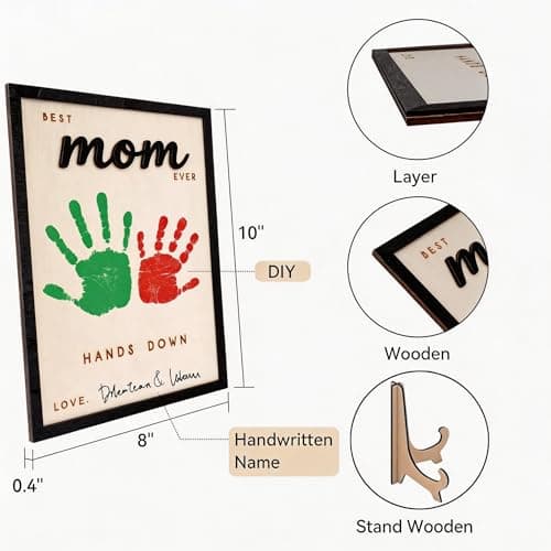Mothers Day Gifts for Mom – 10" Hands Down Best Mom Ever Sign – DIY Handprint Kit with Paints & Markers, Personalized Keepsake Gift for Mother's Day, Birthday Craft, Family Plaque with Daughter Son Name view 4