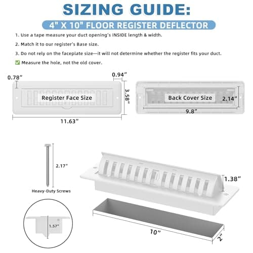 White Floor Register 2x10 with Vent Deflector, 2 in 1 Adjustable Floor Vent Covers, Floor Vent Deflectors Include Mounting Screws for Floor & Wall for Easy Install, Toe Kick Register Grille, 2 Pack view 2