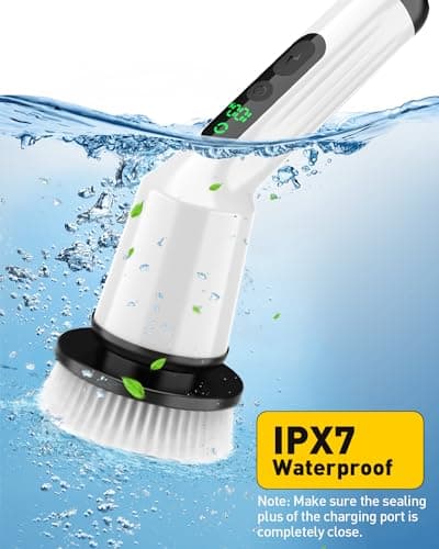 Electric Spin Scrubber for Cleaning Bathroom, Shower Scrubber Cordless Cleaning Brush with IPX7 Waterproof & 2 Speed, 3 Brush Heads, Bathroom Cleaning Supplies for Shower Tub Kitchen Tile Toilet White view 6