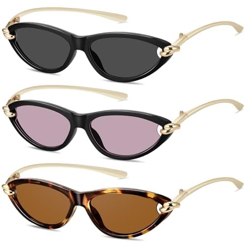 YMRFW Retro Oval Cat Eye Sunglasses for Women Y2k Designer Trendy Narrow Shades Metal Temples UV protection Sun Glasses — image 1