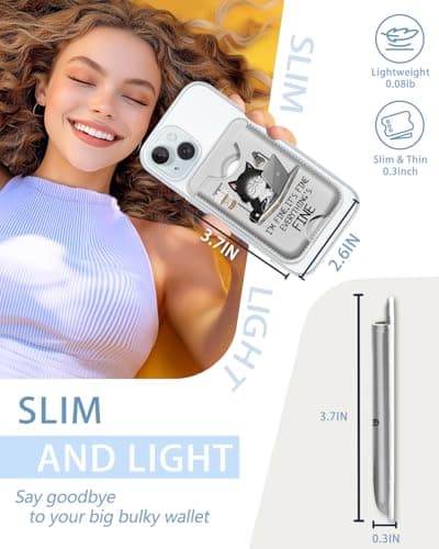 Mavellin for Magsafe Magnetic Phone Wallet, Funny Coffee Cat Magnetic Credit Card Holder Case, Slim RFID Vegan Leather Magnet Wallet Women, Stick on Back for iPhone 16 15 14 13 12 Pro Promax, 3 Cards view 3