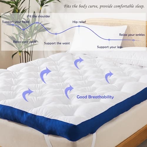 WhatsBedding 5 Inch Memory Foam Mattress Topper Queen for Back Pain, Filled with Flfuffy Soft Breathable Stuffing, Thick Supportive Pillow Top Queen Mattress Topper view 6