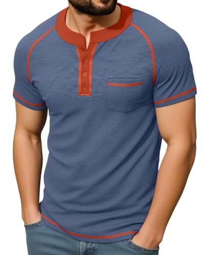 KUYIGO Mens Henley Short Sleeve T Shirt Casual Button Basic Tee Shirts Summer with Pocket — image 1